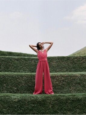 ZARA Sleeveless Wide-Leg Jumpsuit in Rose Pink S